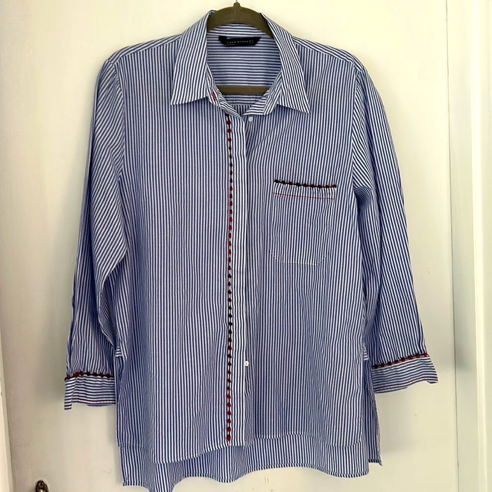 Zara Women’s Button Down Shirt Top Long Sleeve Striped XL